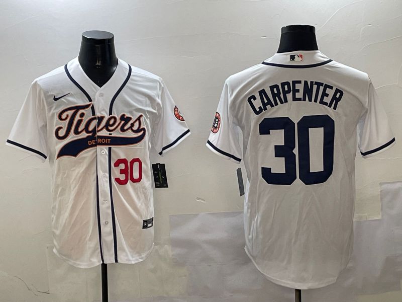 Men Detroit Tigers #30 Carpenter White Jointly Name 2025 Nike MLB Jersey style 3->detroit tigers->MLB Jersey
